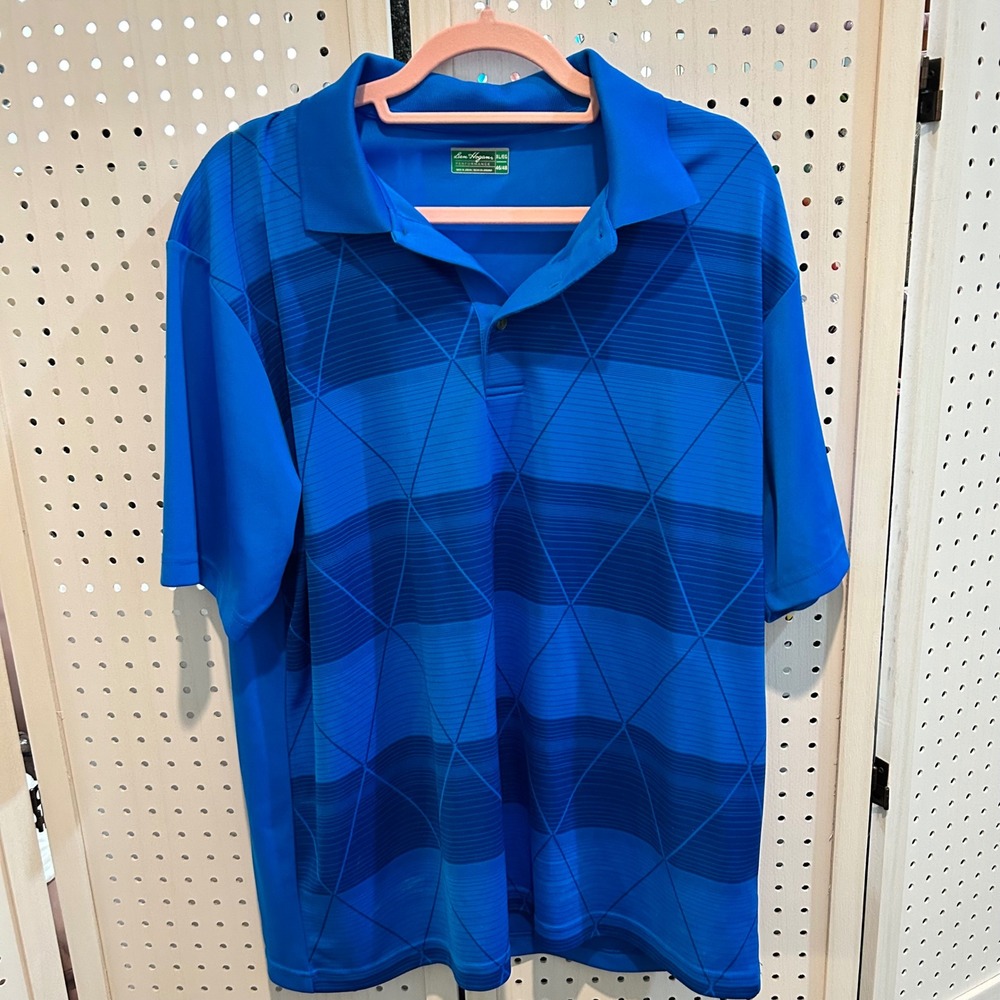 Ben Hogan Performance Golf Polo Shirt Mens XL Blue Geometric Athletic